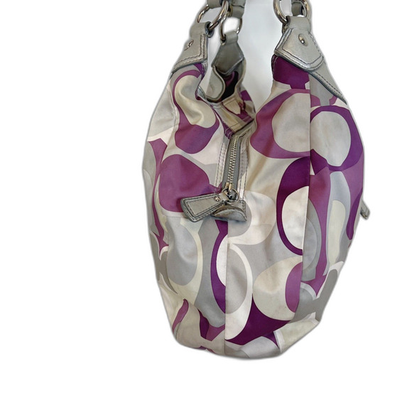 Coach y2k Vintage Signature Soho Satin Scarf Print Purple Silver Monogram Bag - Picture 9 of 10